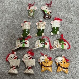Christmas Mouse Ornaments 12 piece Set ceramic hand painted holiday unique